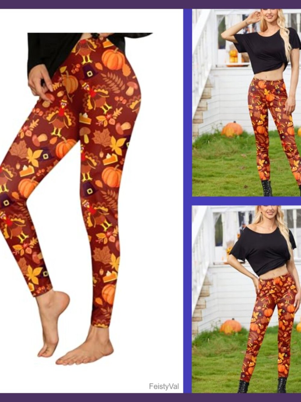 Thanksgiving Turkey Graphic Leggings Mid Rise Skinny Stretch Holiday Party S-XXL